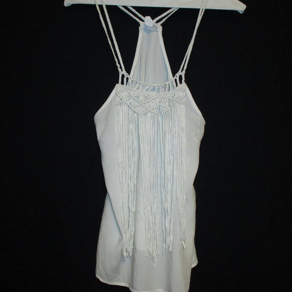 Dizzy Lizzy White Macrame Fringes Halter Top - Picture 10 of 12
